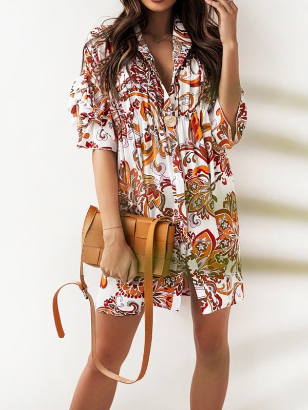 Floral Print Layered Sleeve Mini Dress - Image 6