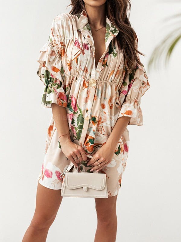 Floral Print Layered Sleeve Mini Dress - Image 2