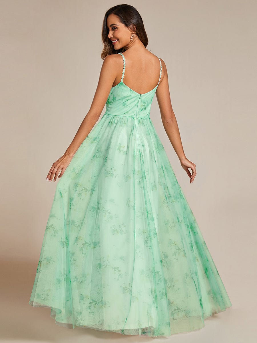 Floral Tulle Spaghetti Strap Dress with V-Neck for Evening Events - Image 9