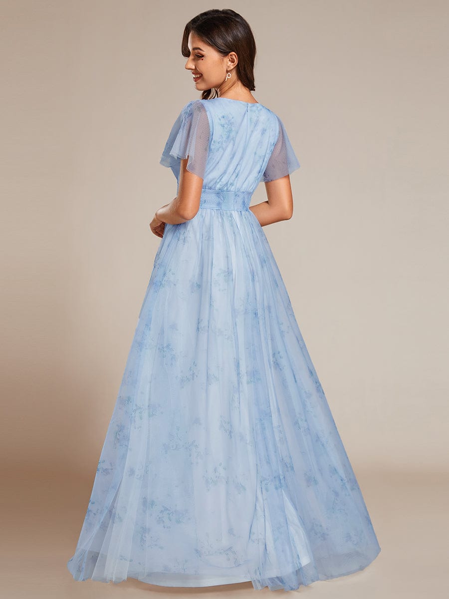 Floral Tulle V-Neck Short Sleeves Wholesale Evening Gown - Image 4