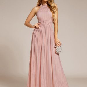 Glimmering Halter Neck Pleated Wholesale Evening Gown