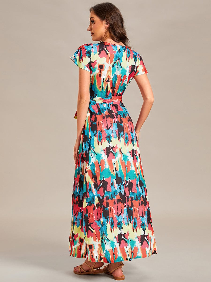 V-Neck Printed Cocktail Dress with Side Split - Image 44