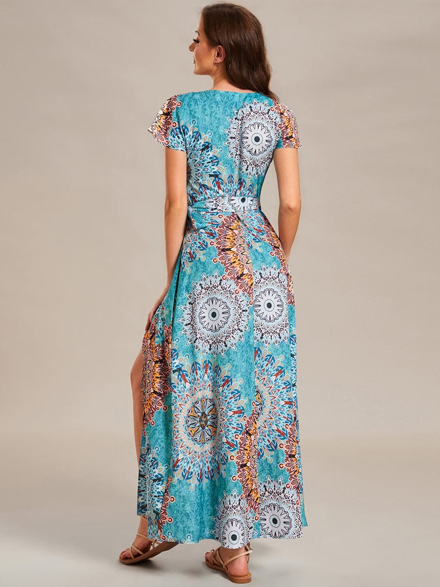 V-Neck Printed Cocktail Dress with Side Split - Image 29