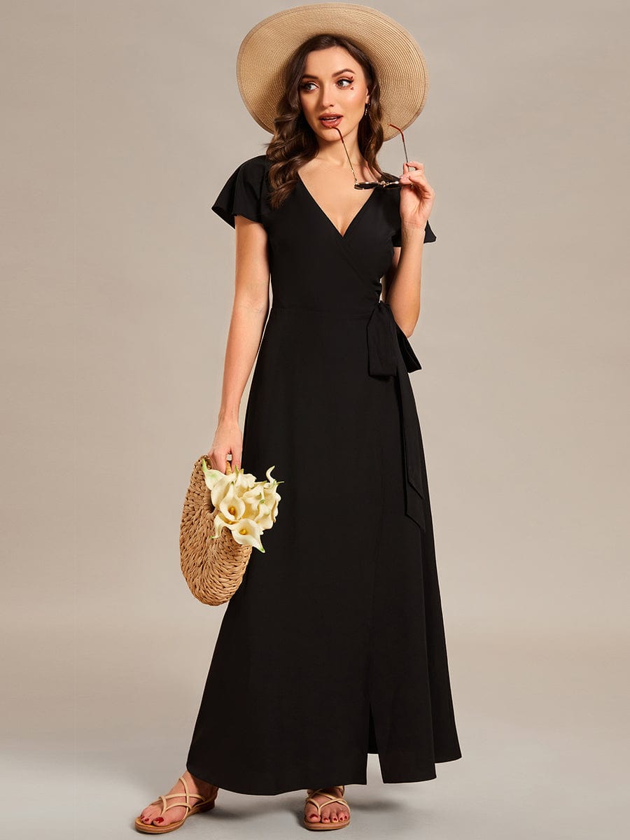 V-Neck Printed Cocktail Dress with Side Split - Image 32