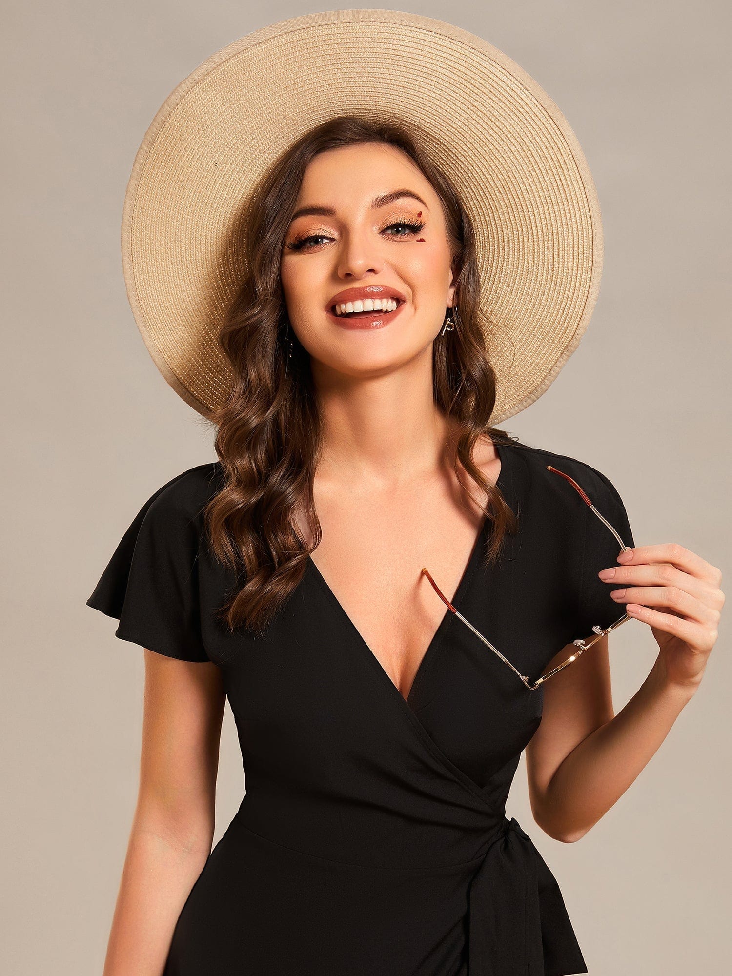 V-Neck Printed Cocktail Dress with Side Split - Image 36