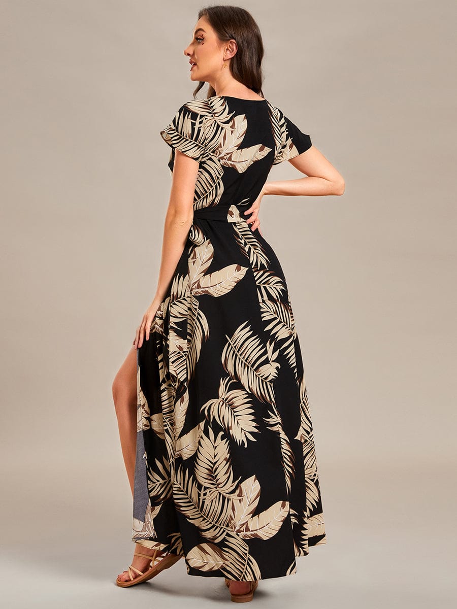 V-Neck Printed Cocktail Dress with Side Split - Image 39