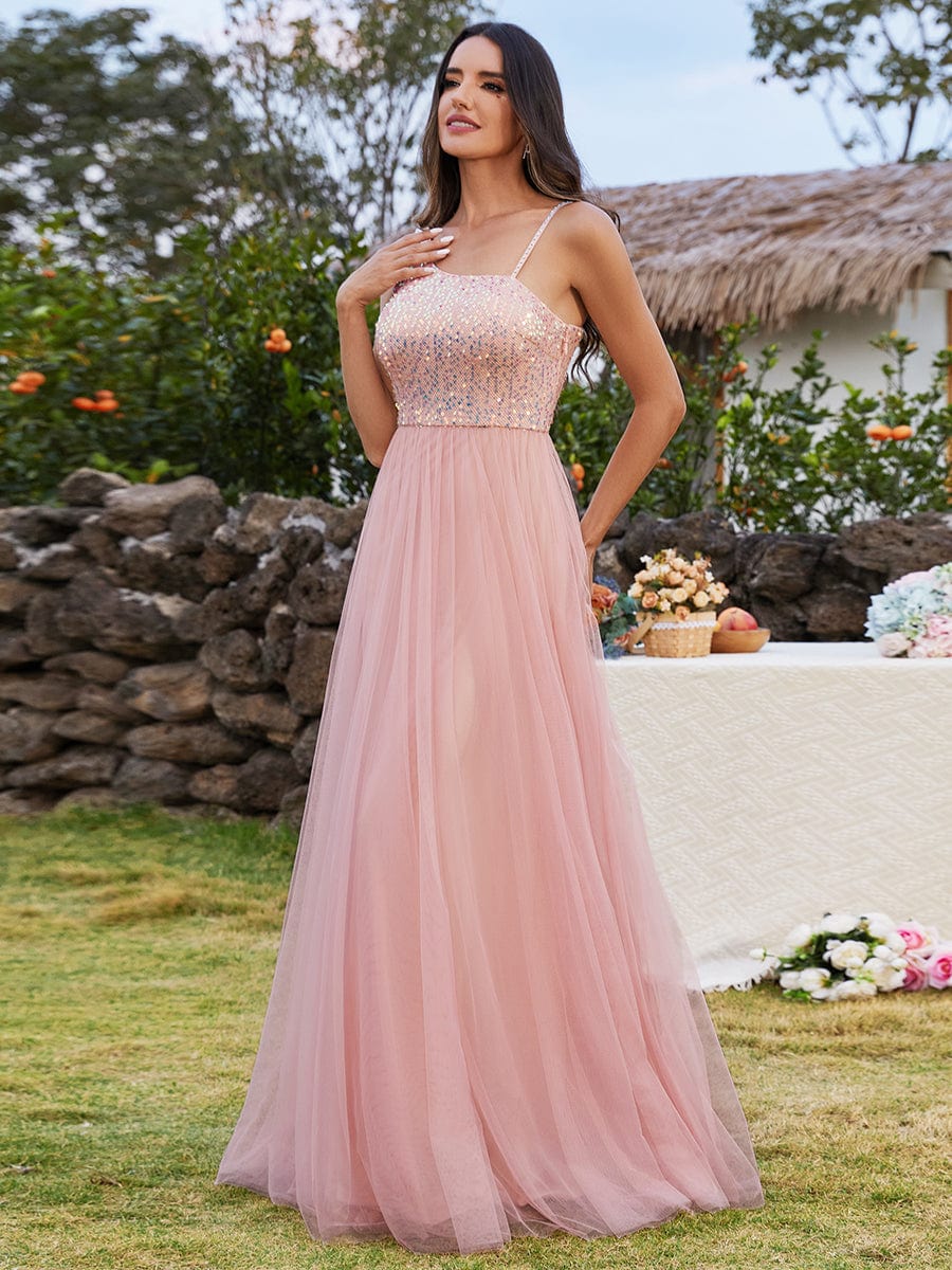 Regal One-Shoulder Sequin Tulle Bridesmaid Gown - Image 3