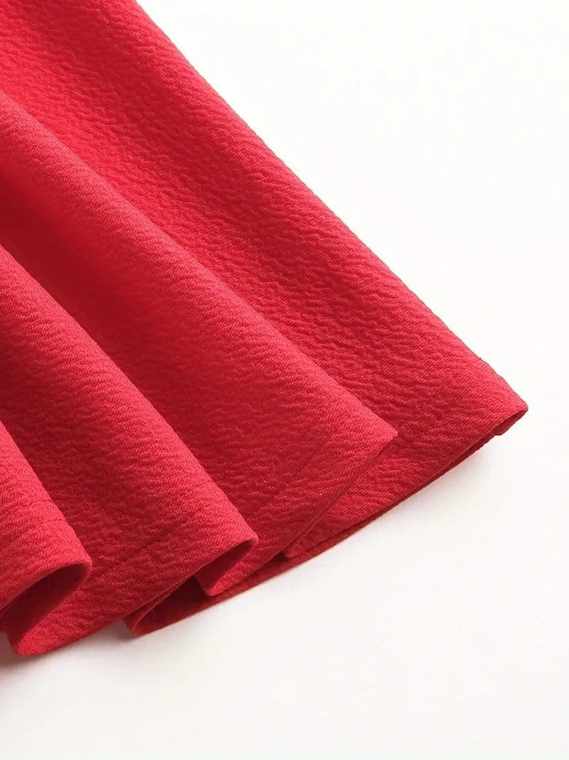 Chic Pleated Skater Skirt Mini Dress with High Waist - Image 3