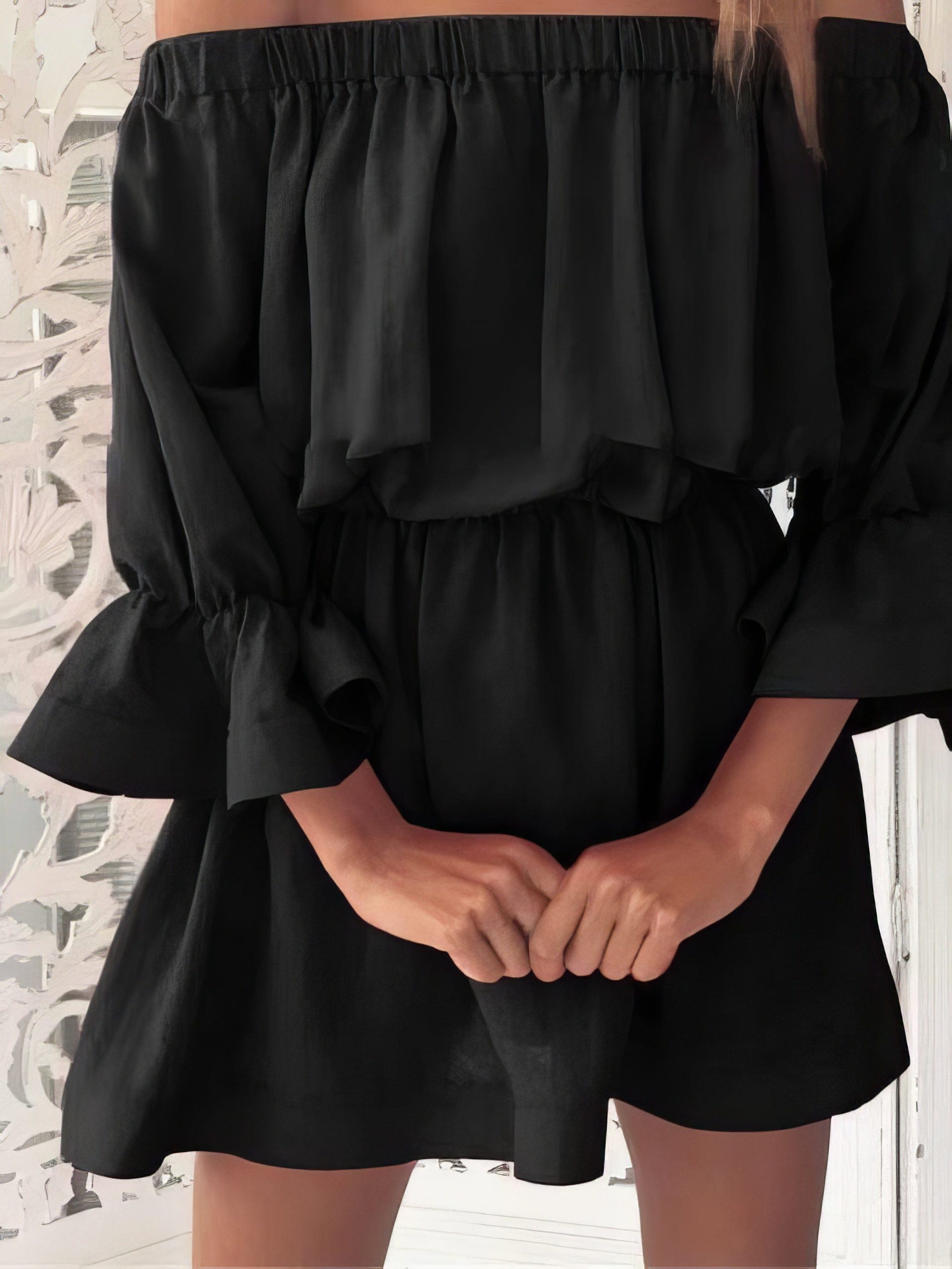 One shoulder Waisted Three-quarter Sleeve Dress - Image 4