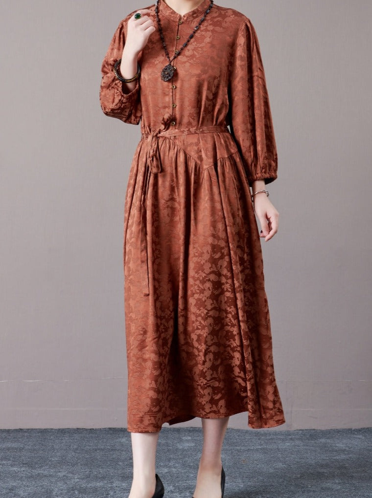 Black Floral Jacquard Midi Dress with Belt - Image 7
