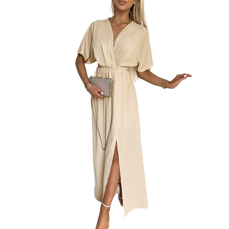 Elegant Plus Size Deep V-Neck Pleated Evening Gown with High Split - Image 9