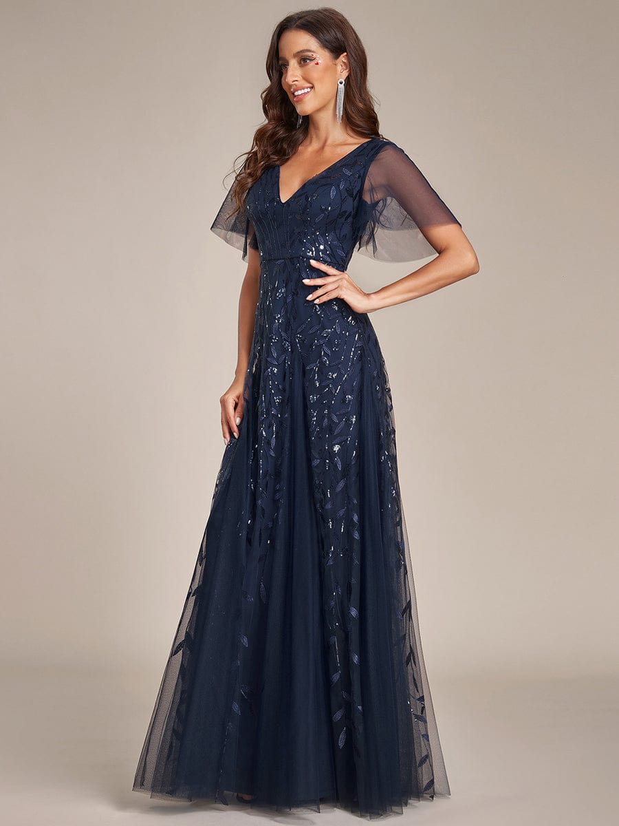 Sequin Embellished Deep V-Neck Plus Size Evening Dress - Image 34