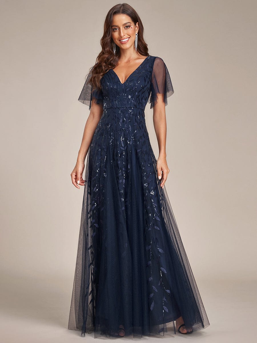 Sequin Embellished Deep V-Neck Plus Size Evening Dress - Image 33