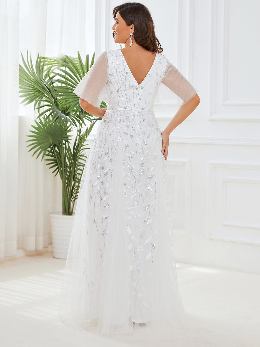 Sequin Embellished Deep V-Neck Plus Size Evening Dress - Image 24