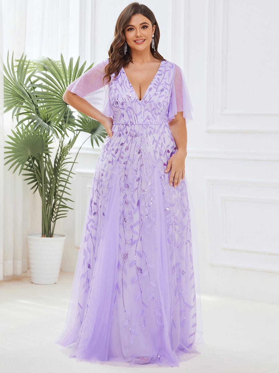 Sequin Embellished Deep V-Neck Plus Size Evening Dress - Image 11