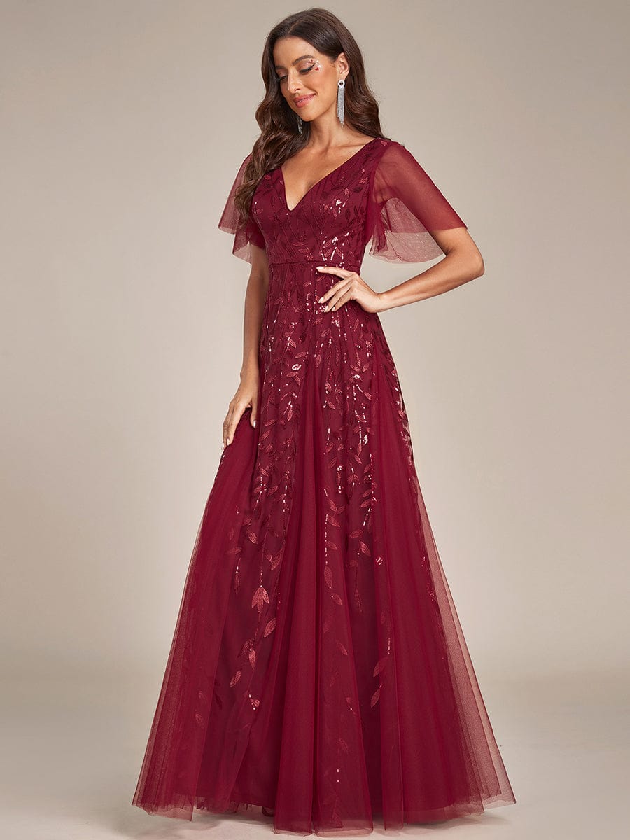 Sequin Embellished Deep V-Neck Plus Size Evening Dress - Image 29