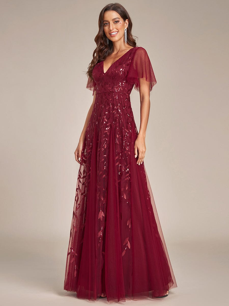 Sequin Embellished Deep V-Neck Plus Size Evening Dress - Image 30