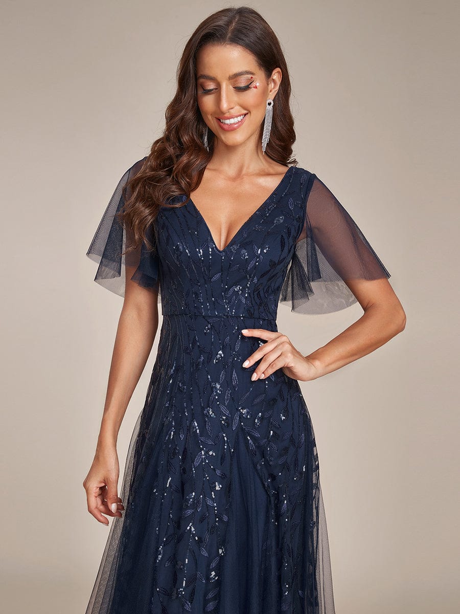 Sequin Embellished Deep V-Neck Plus Size Evening Dress - Image 35