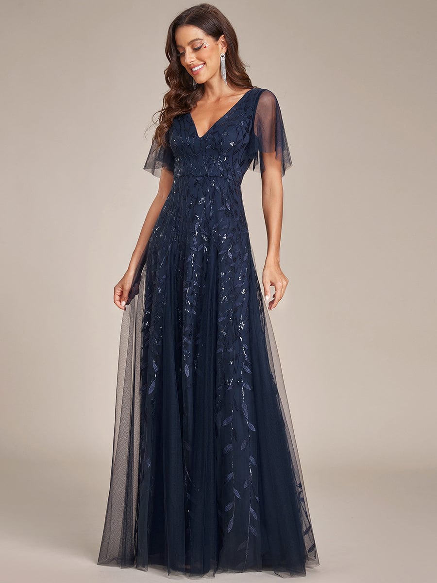 Sequin Embellished Deep V-Neck Plus Size Evening Dress - Image 23