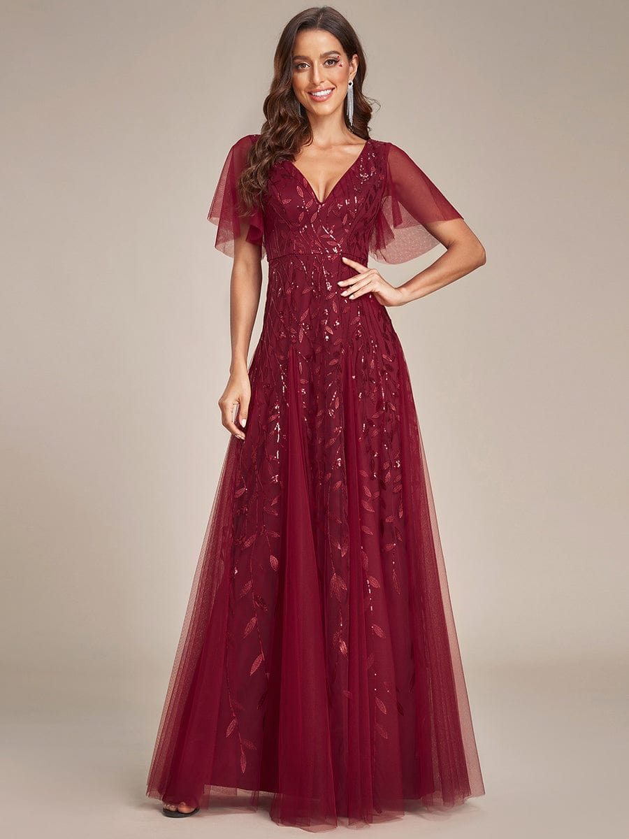 Sequin Embellished Deep V-Neck Plus Size Evening Dress - Image 22
