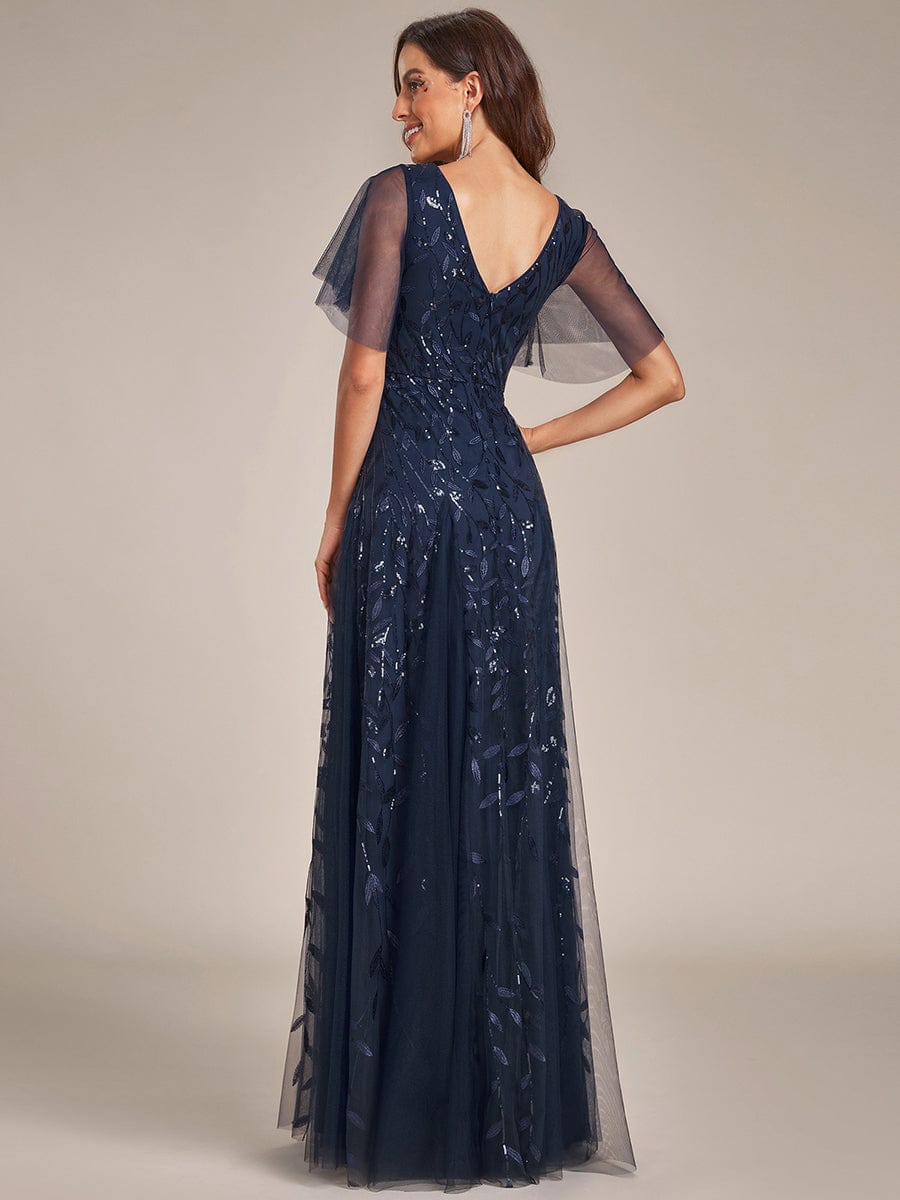 Sequin Embellished Deep V-Neck Plus Size Evening Dress - Image 32