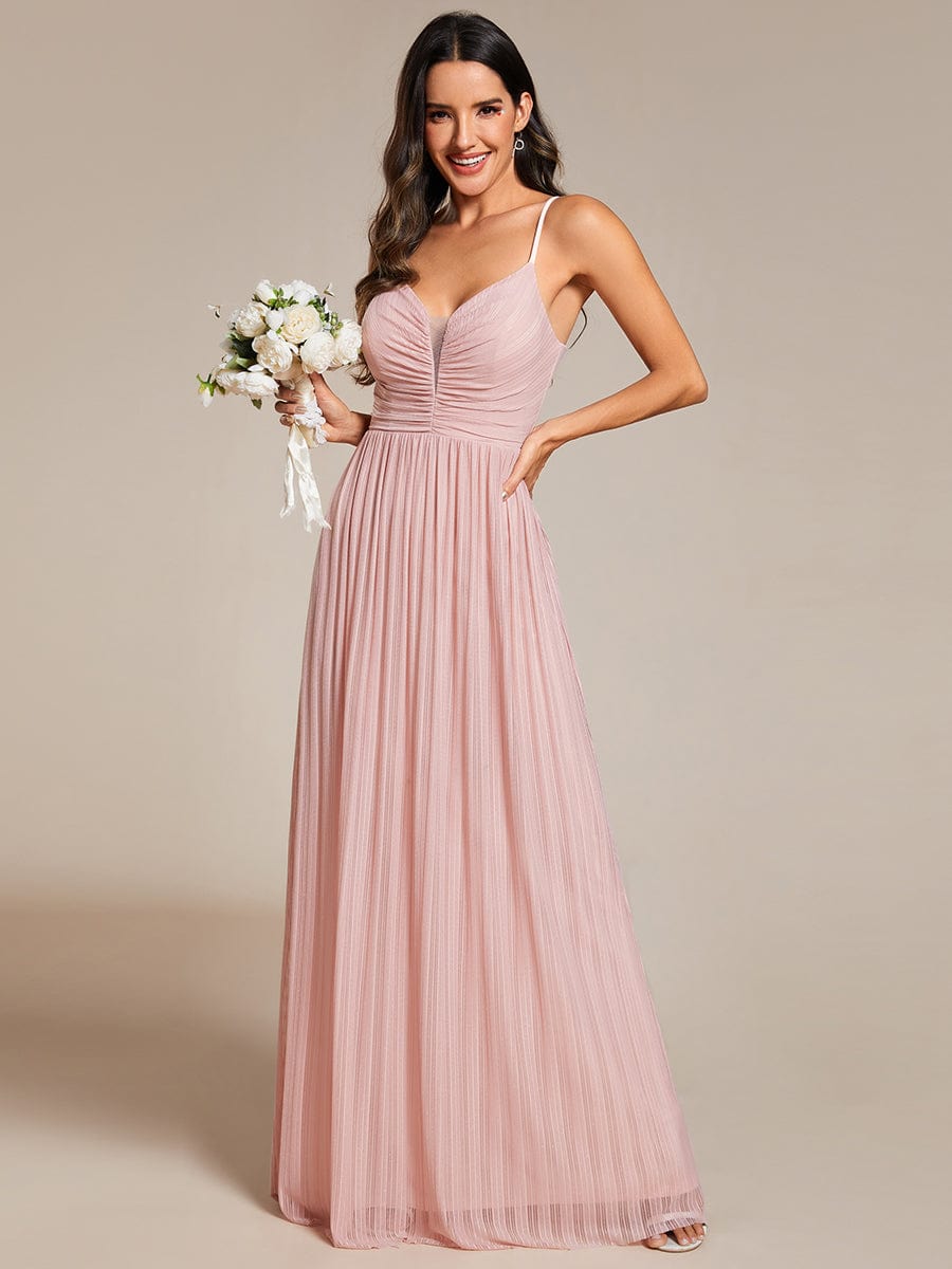 Shiny V Neck Formal Length Dress with Delicate Straps - Image 5