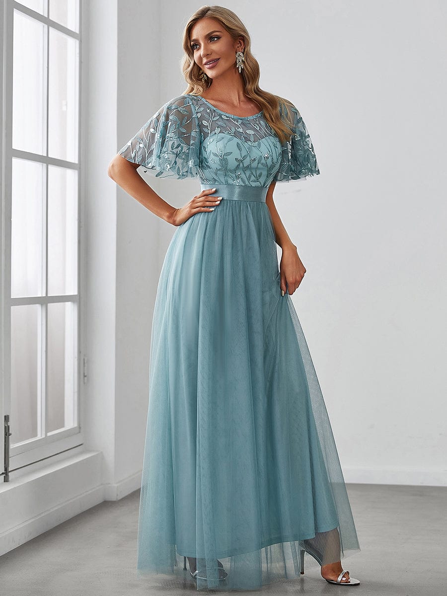 Shimmering Sequin Printed Cap Sleeve Evening Gown - Image 26