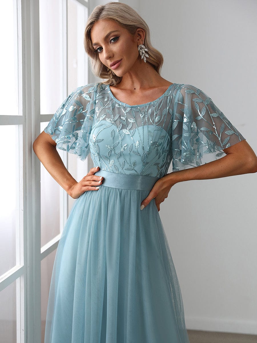 Shimmering Sequin Printed Cap Sleeve Evening Gown - Image 28