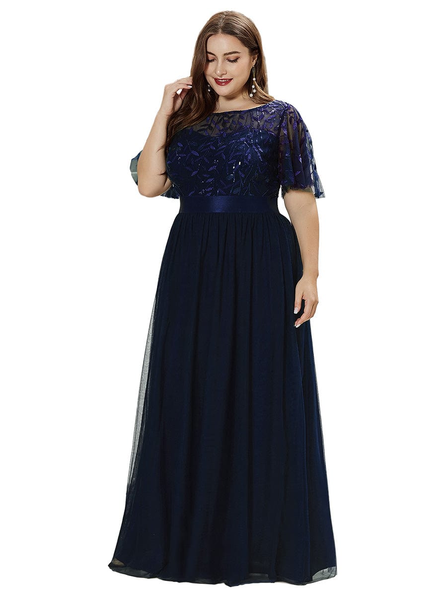 Shimmering Sequin Printed Cap Sleeve Evening Gown - Image 13