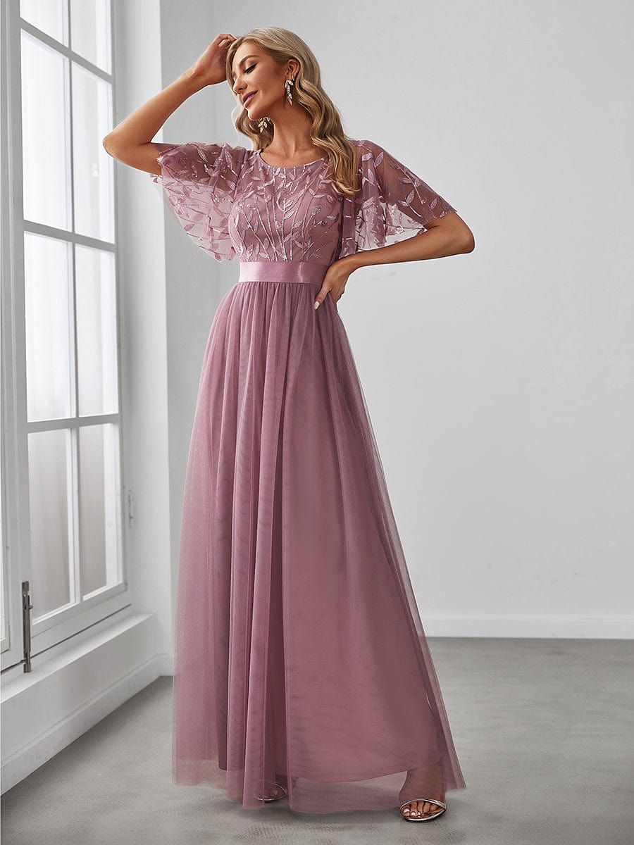 Shimmering Sequin Printed Cap Sleeve Evening Gown - Image 38