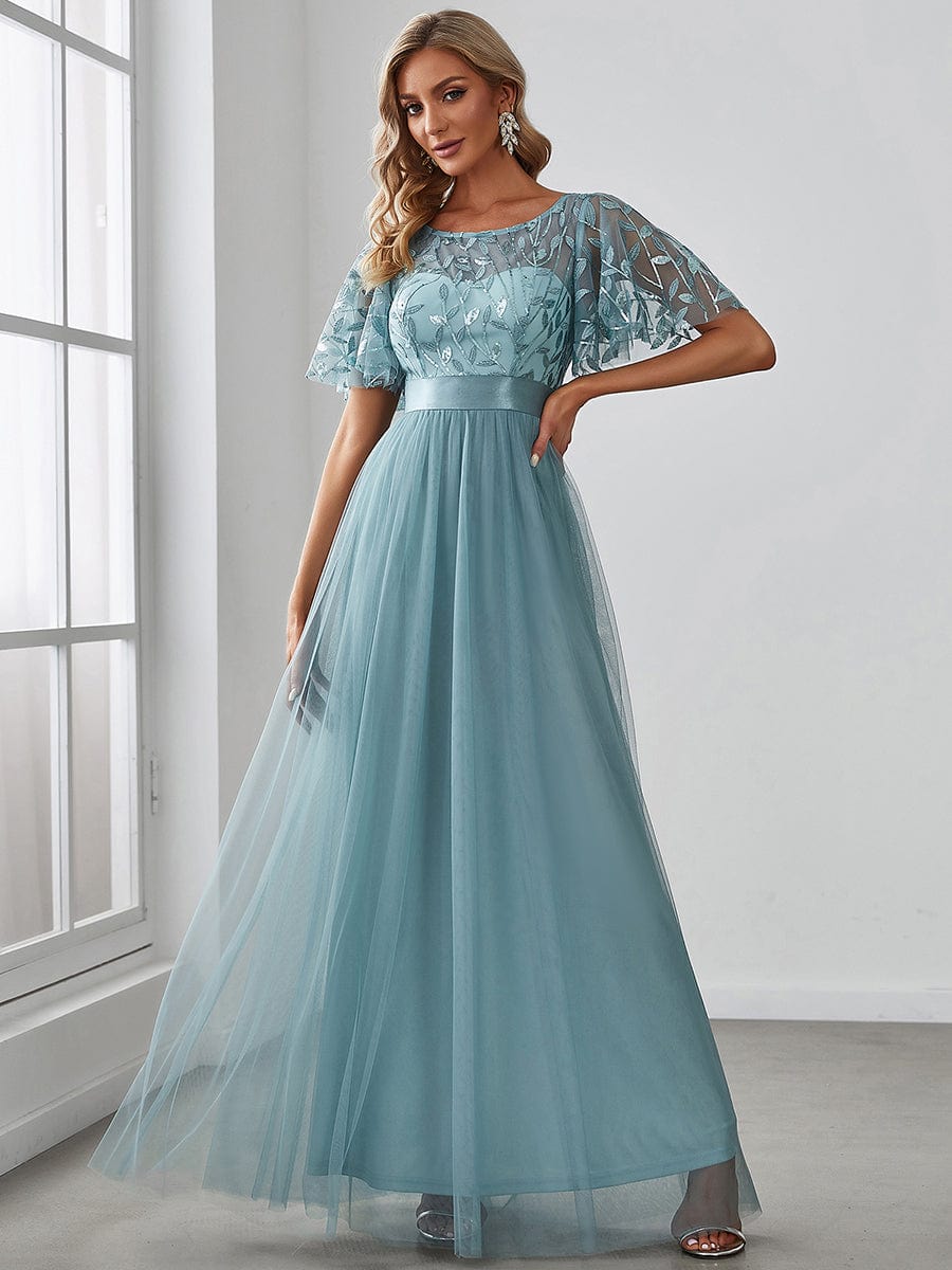 Shimmering Sequin Printed Cap Sleeve Evening Gown - Image 27