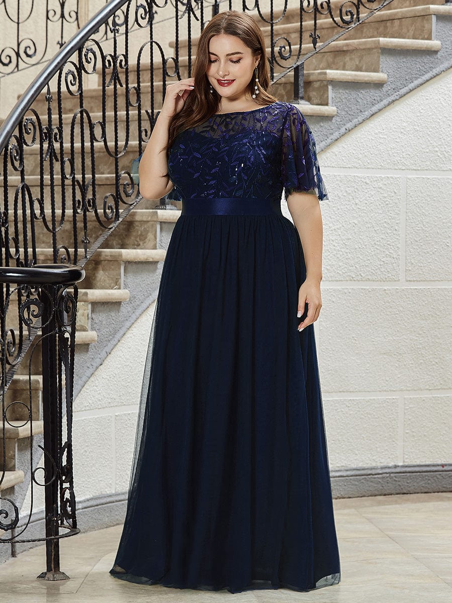Shimmering Sequin Printed Cap Sleeve Evening Gown - Image 11