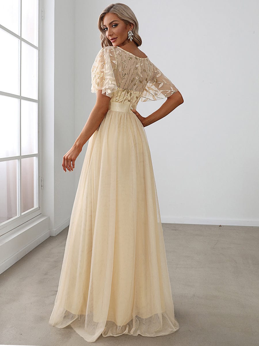 Shimmering Sequin Printed Cap Sleeve Evening Gown - Image 29
