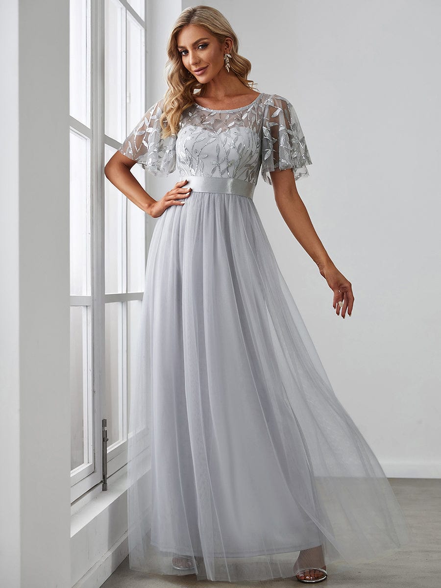 Shimmering Sequin Printed Cap Sleeve Evening Gown - Image 34