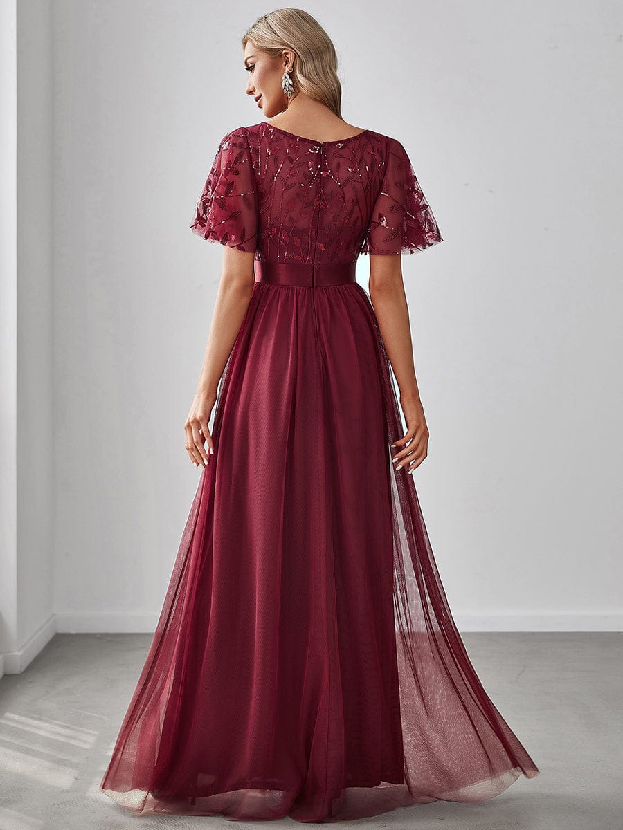 Shimmering Sequin Printed Cap Sleeve Evening Gown - Image 17