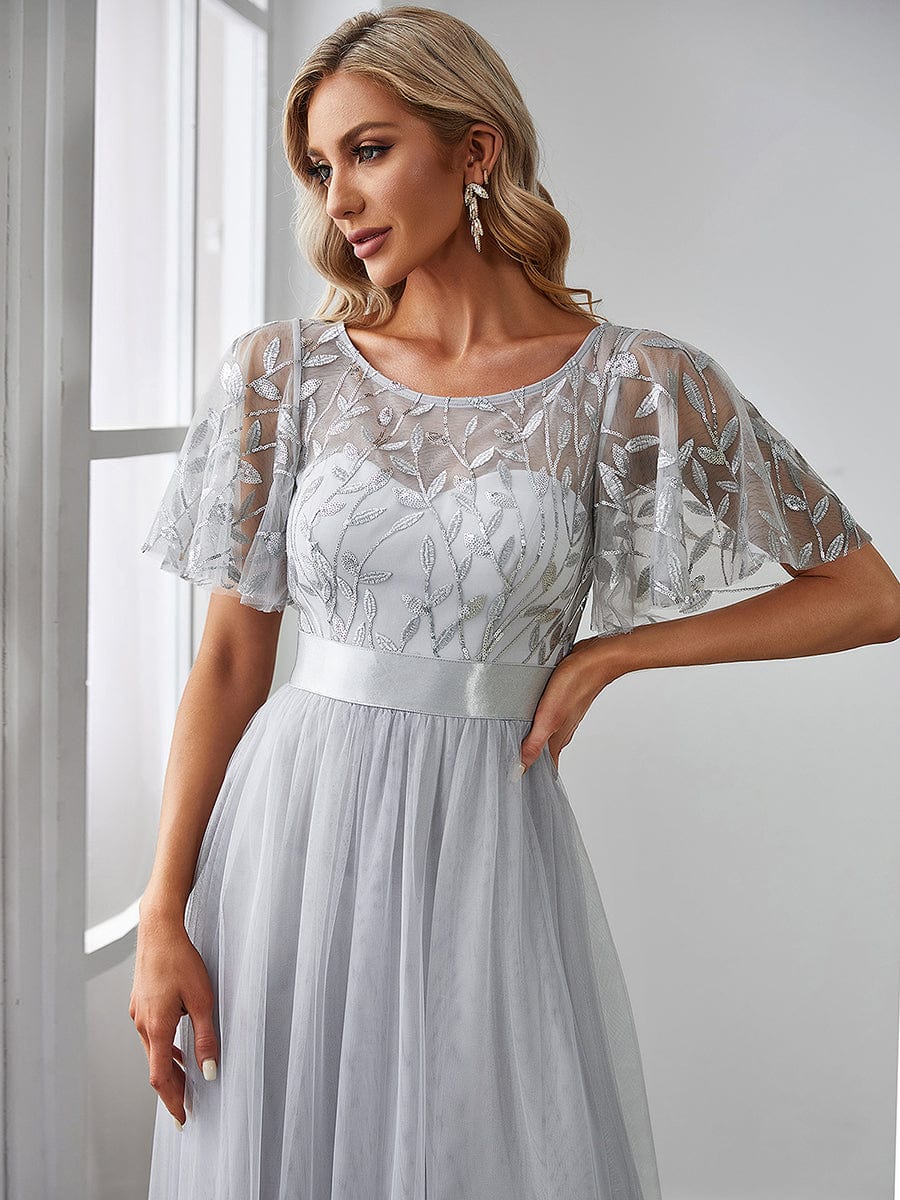 Shimmering Sequin Printed Cap Sleeve Evening Gown - Image 36