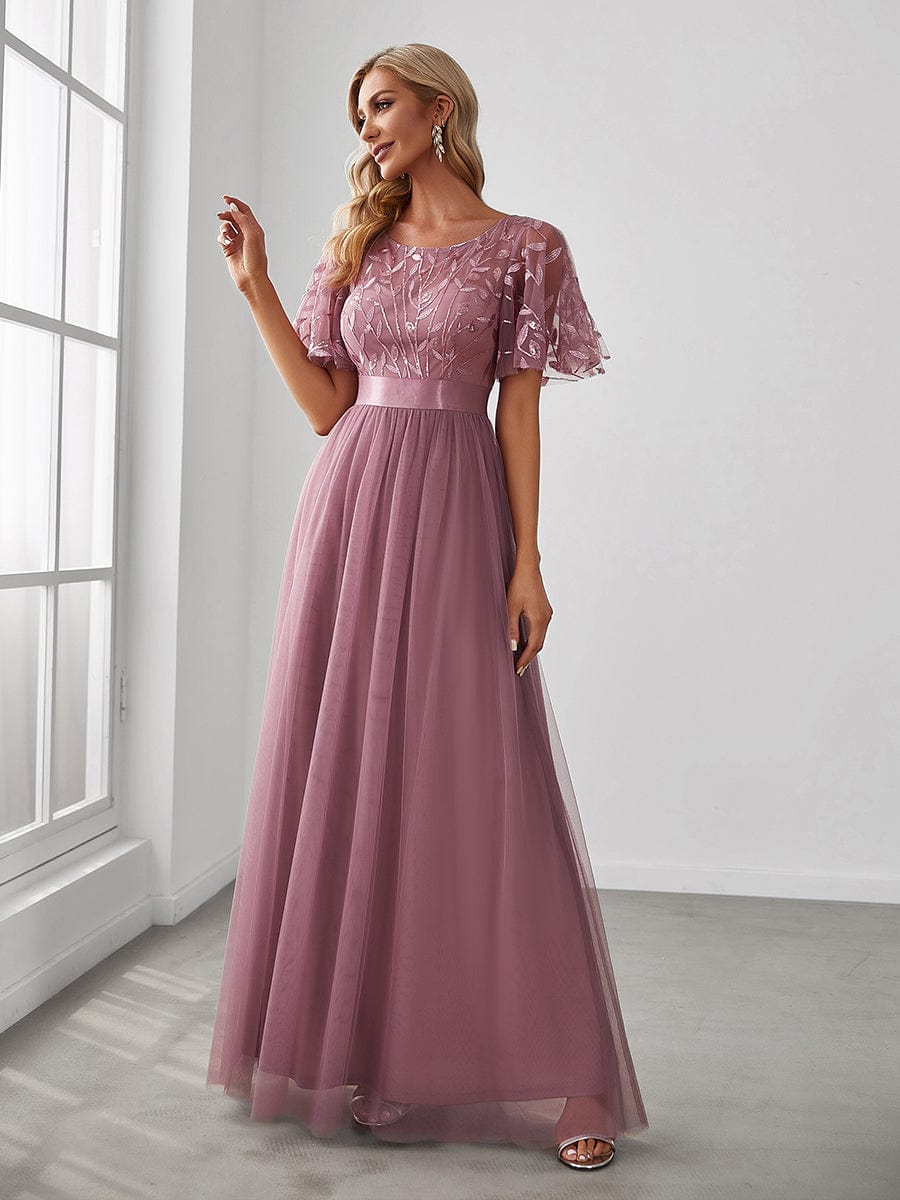 Shimmering Sequin Printed Cap Sleeve Evening Gown - Image 39