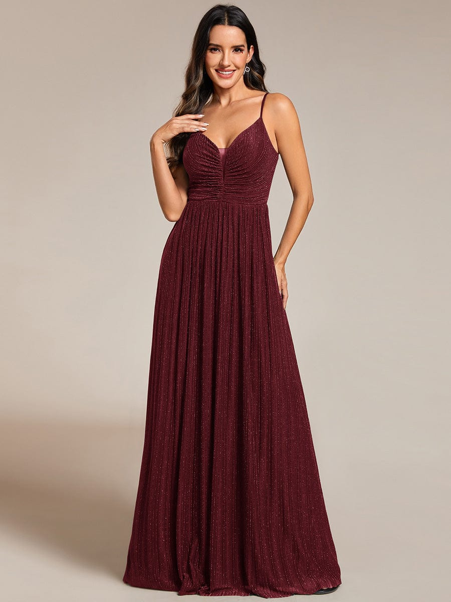 Shiny V Neck Formal Length Dress with Delicate Straps - Image 9