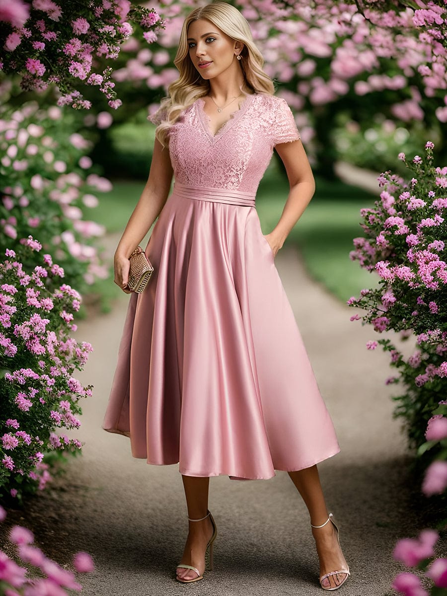 Short Sleeve Knee-Length Evening Dress for Women - Image 31
