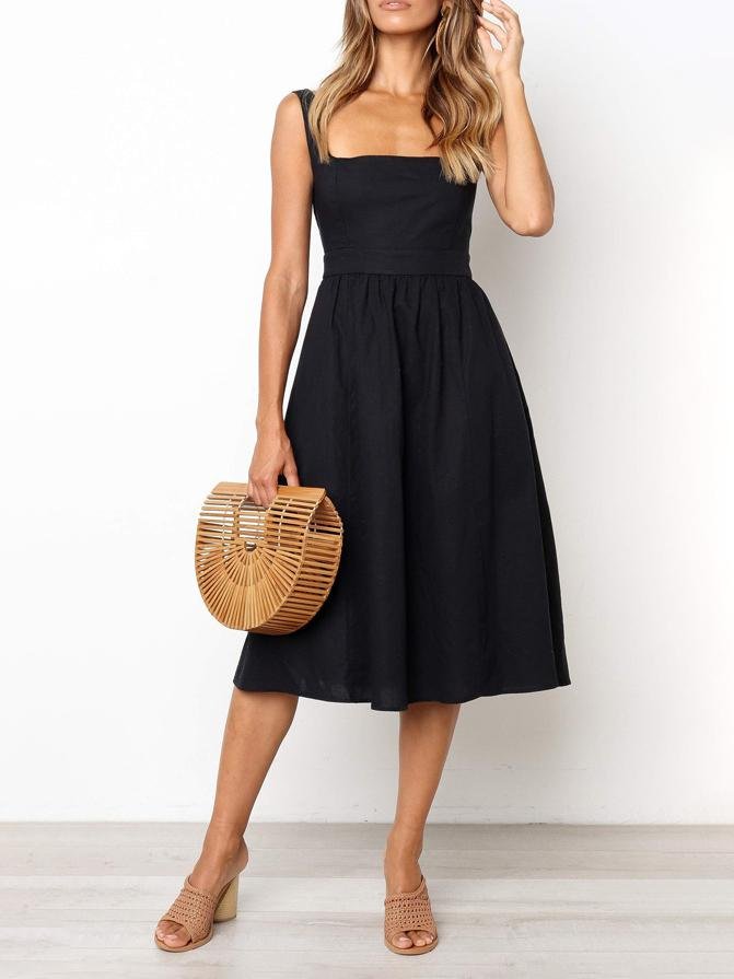 Simple Suspender Square Neck Backless Dress - Image 5
