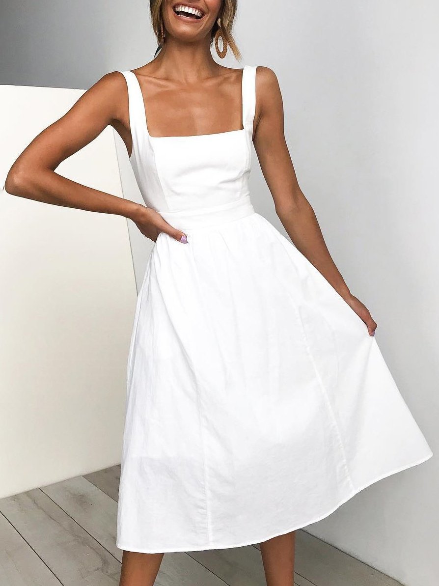 Simple Suspender Square Neck Backless Dress - Image 3