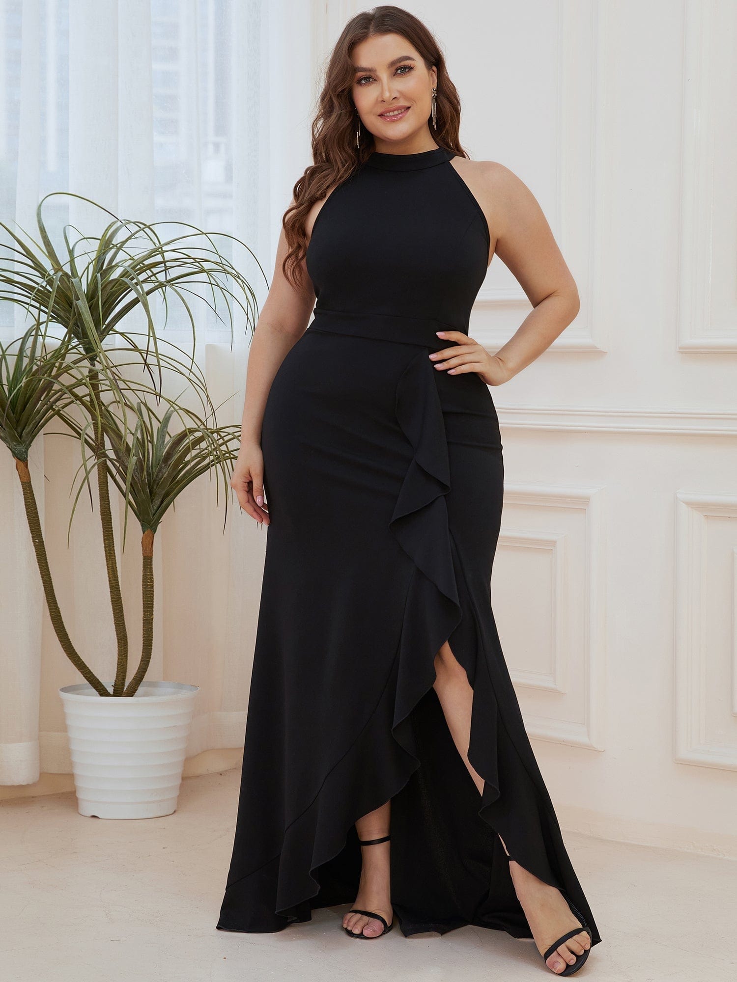 Sleeveless Halter Neck Pencil Evening Gowns