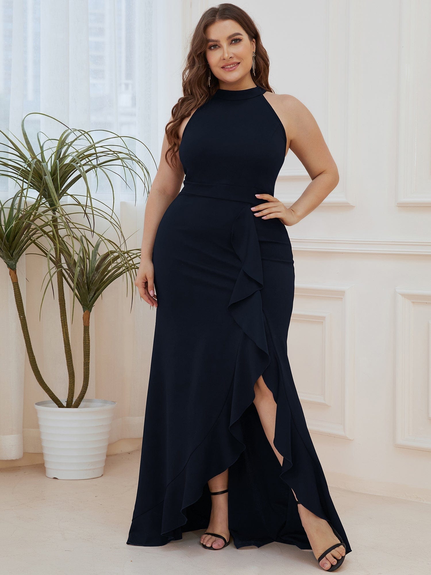 Sleeveless Halter Neck Pencil Evening Gowns - Image 6