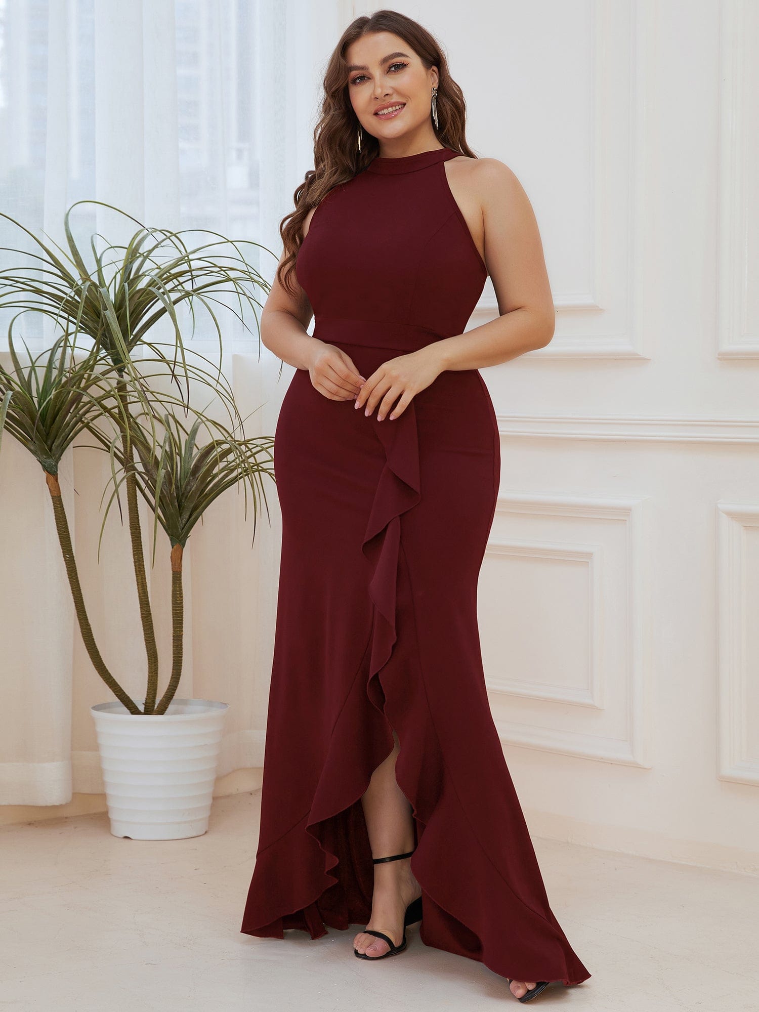 Sleeveless Halter Neck Pencil Evening Gowns - Image 14