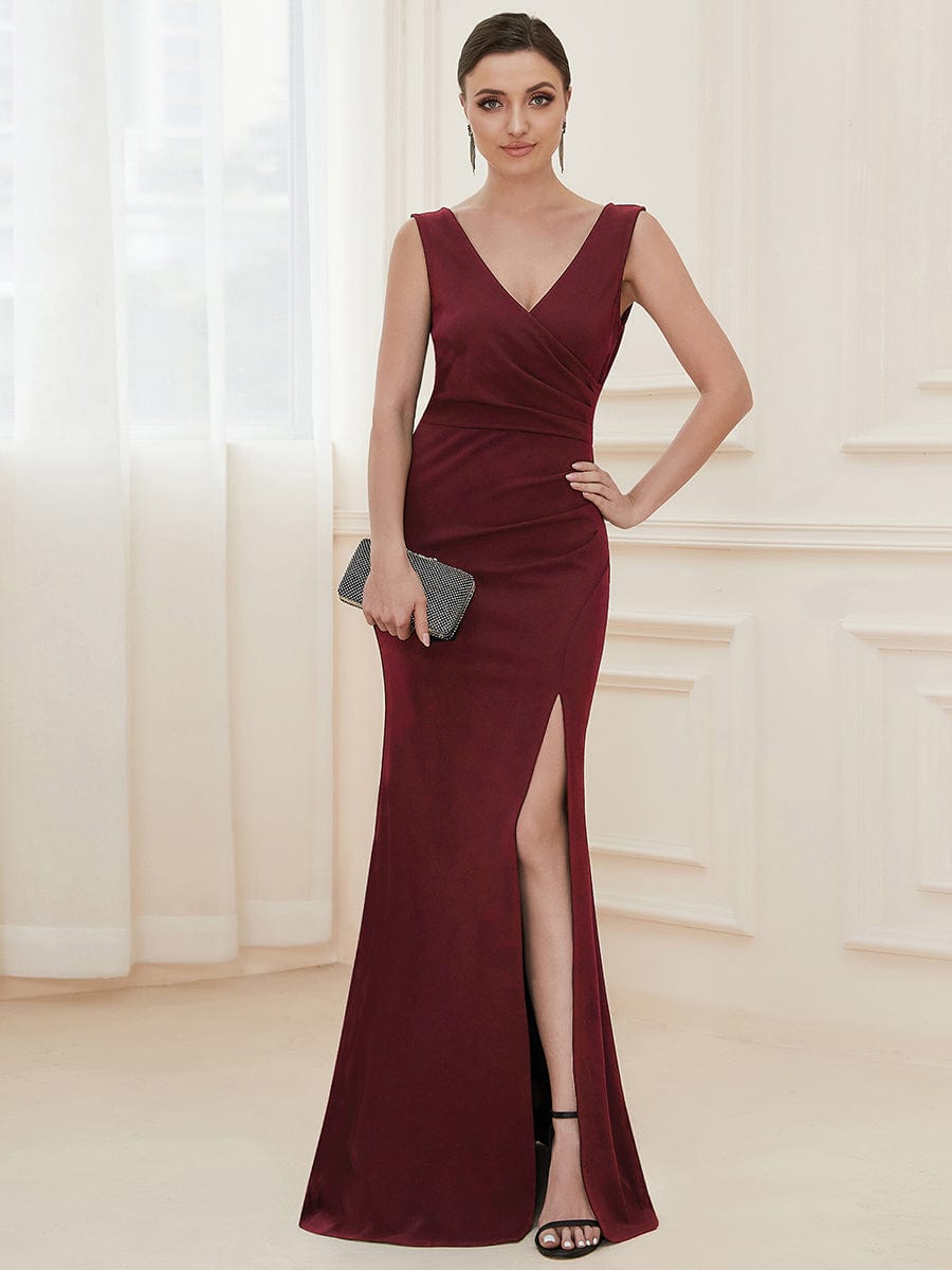 Sophisticated Deep V Neck Sleeveless Evening Gown with Pencil Split - Image 4