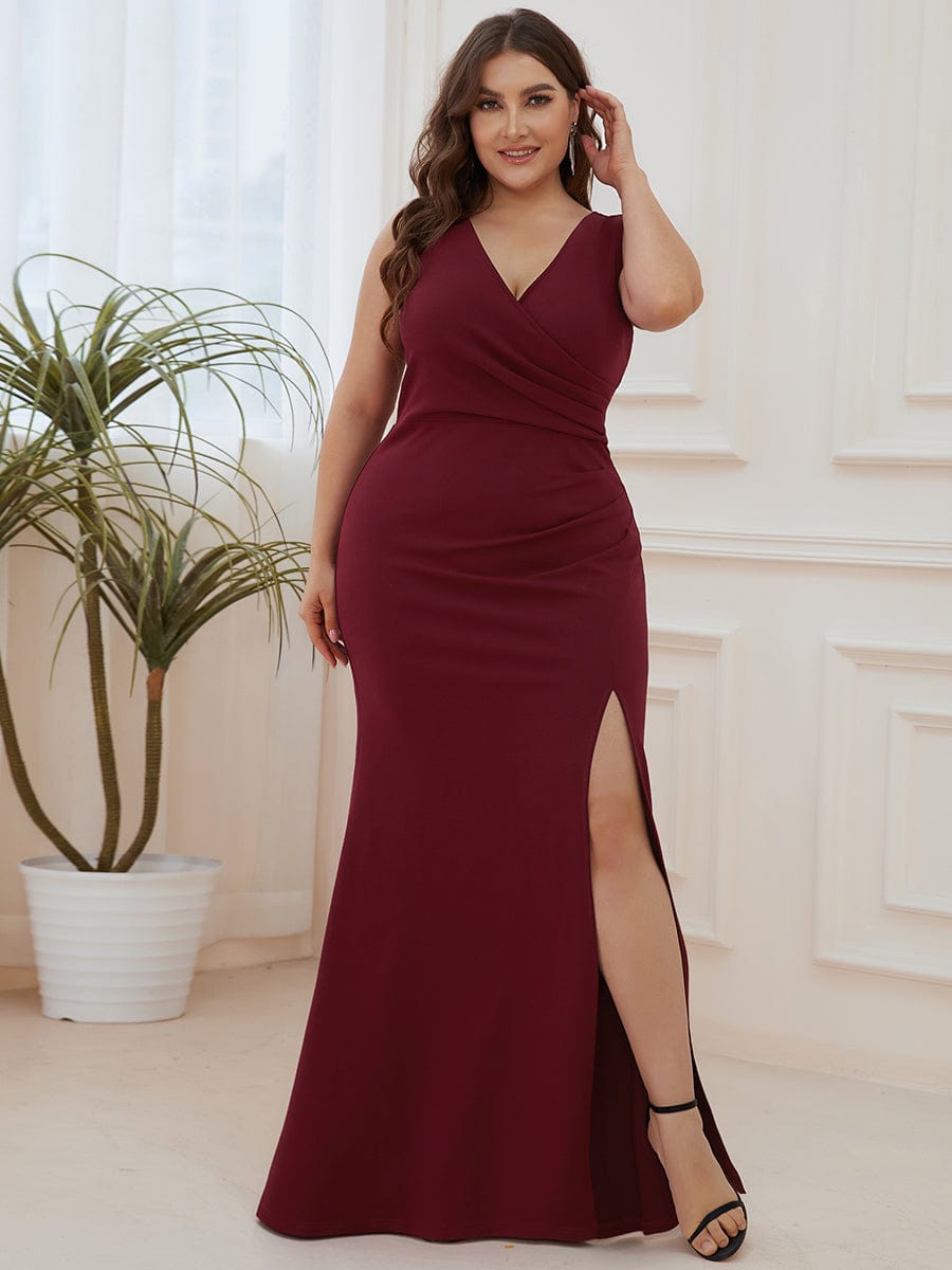 Sophisticated Deep V Neck Sleeveless Evening Gown with Pencil Split - Image 21