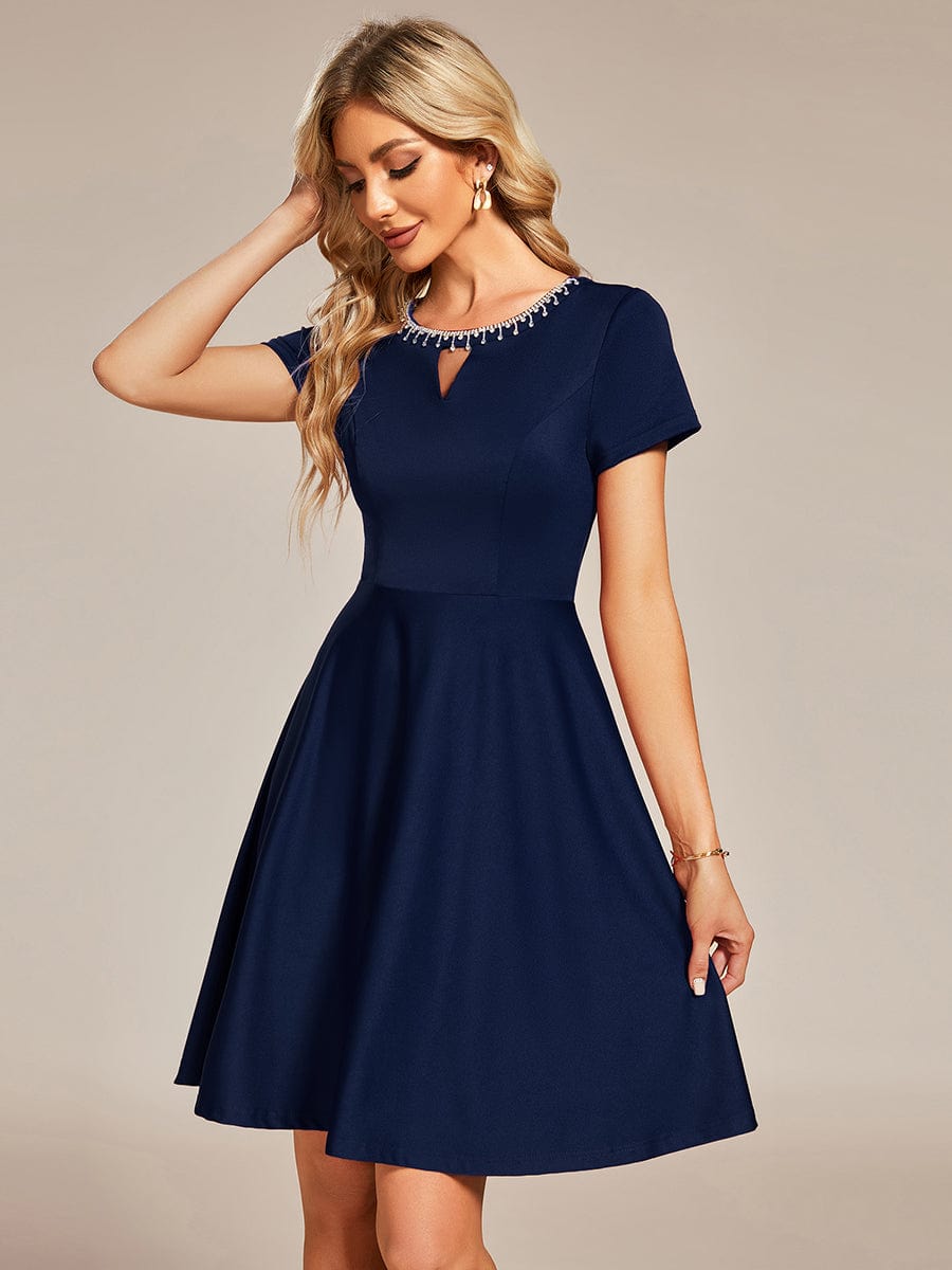 Sparkling Rhinestone Round Neck Mini Homecoming Cocktail Dress - Image 18