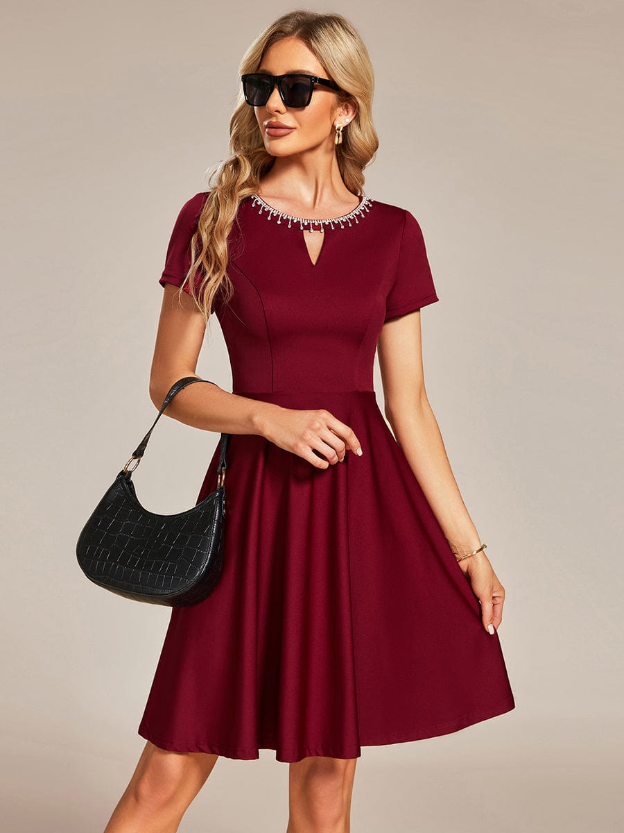 Sparkling Rhinestone Round Neck Mini Homecoming Cocktail Dress - Image 3