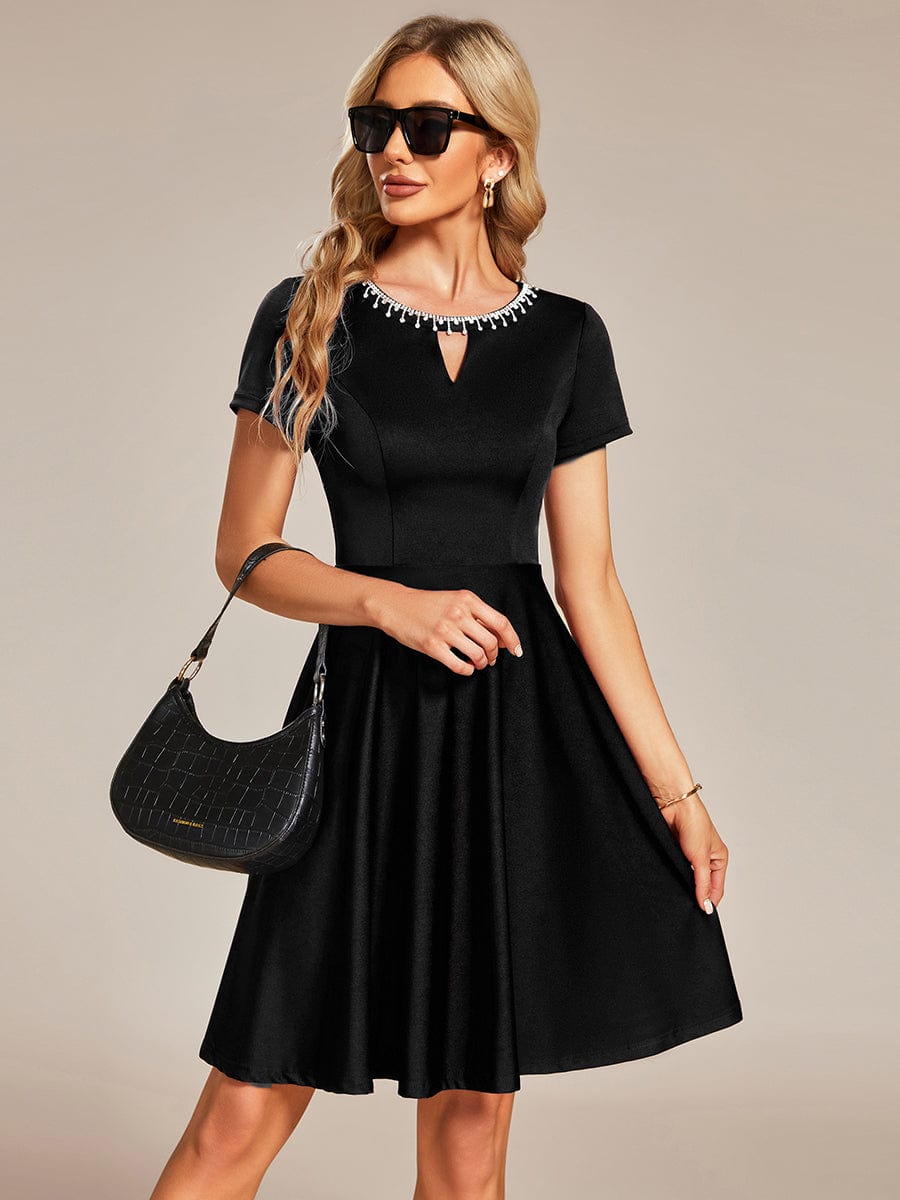 Sparkling Rhinestone Round Neck Mini Homecoming Cocktail Dress - Image 6