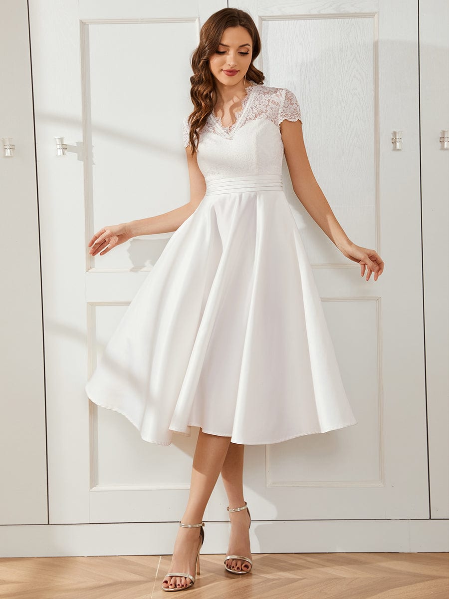 Stylish Knee-Length Women's Cocktail Dress with Short Sleeves - Image 21